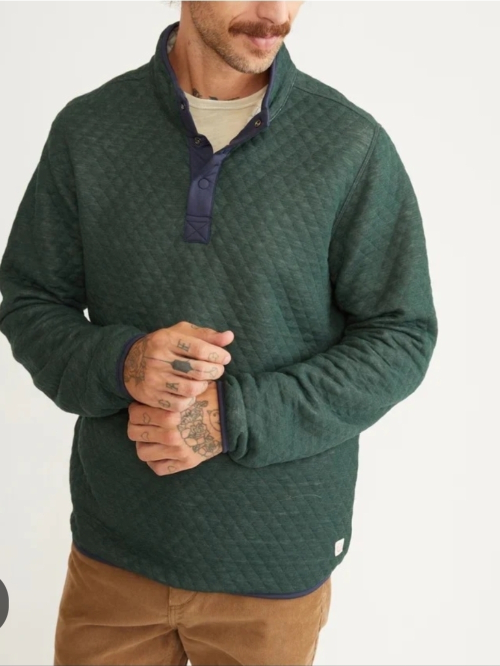 Marine Layer Corbet Mens Green Quilted Quarter Snap Pullover